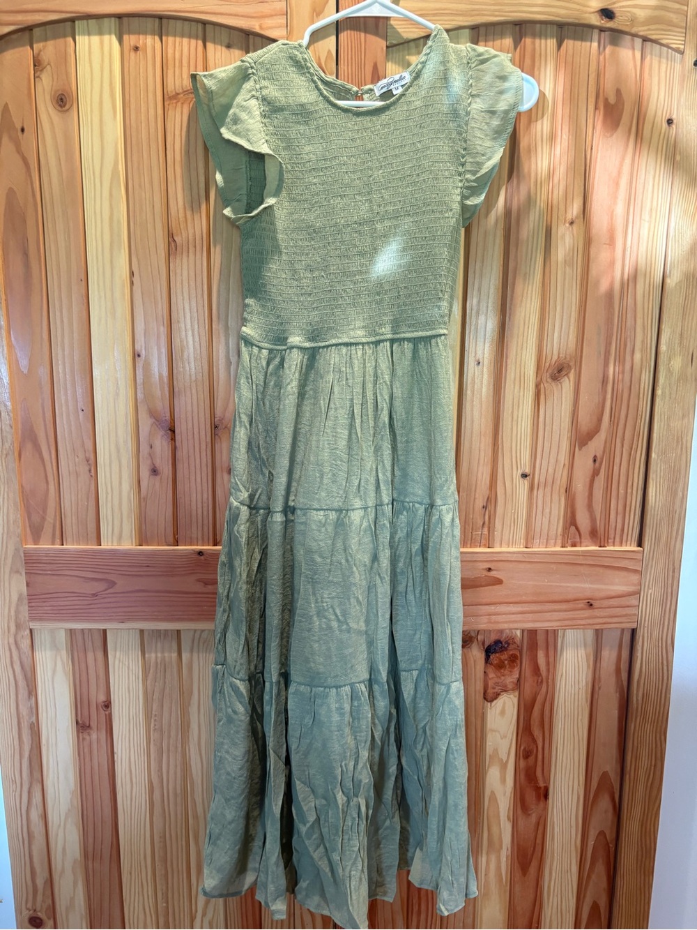 Light Olive Green Flutter Sleeve Maxi Dress